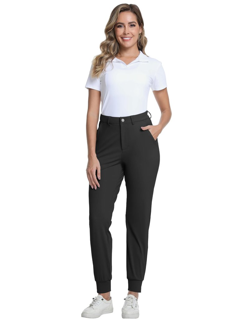 CFRTMTBB Women's Golf Joggers Pants with Belt Loops Stretch Travel Work Slacks Bussiness Ankle Dressy Casual Sweatpants (Black,L)