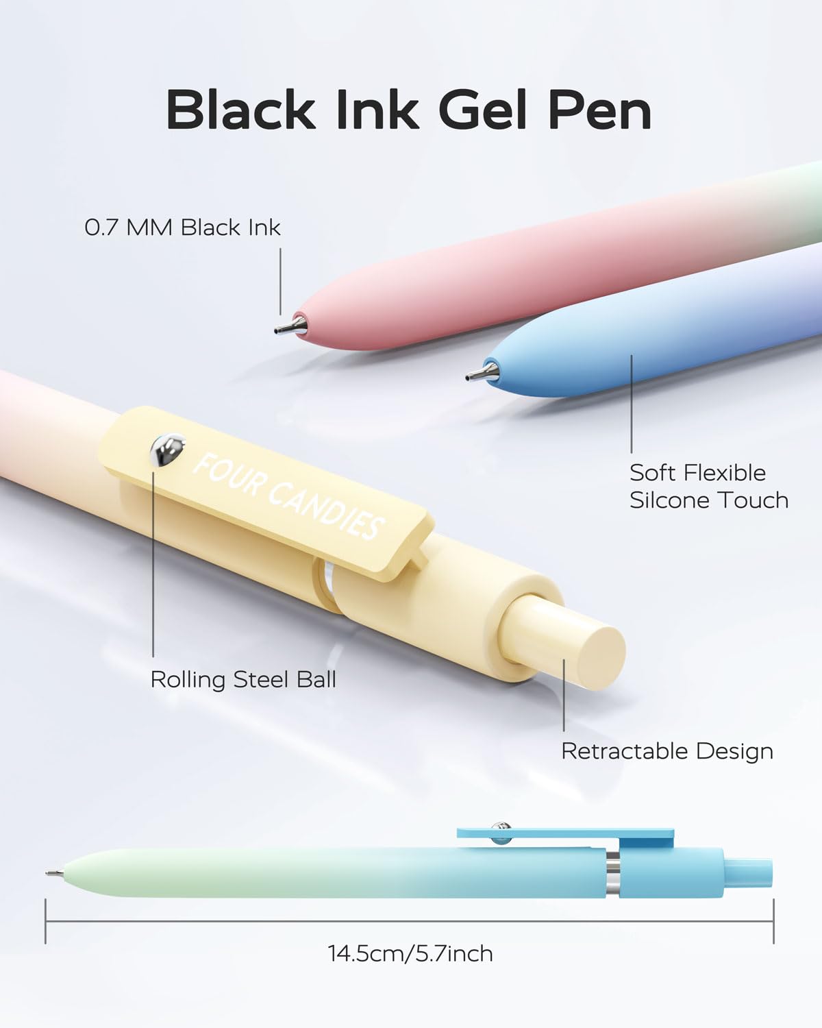 Four Candies Gel Pens, 5 Pcs 0.7mm Quick Dry Black Ink Pen Fine Point Smooth Writing Unique Pen, Office Home School Supplies Essentials Fun Pretty Cute Pens Gifts for Girl Women(Gradient)