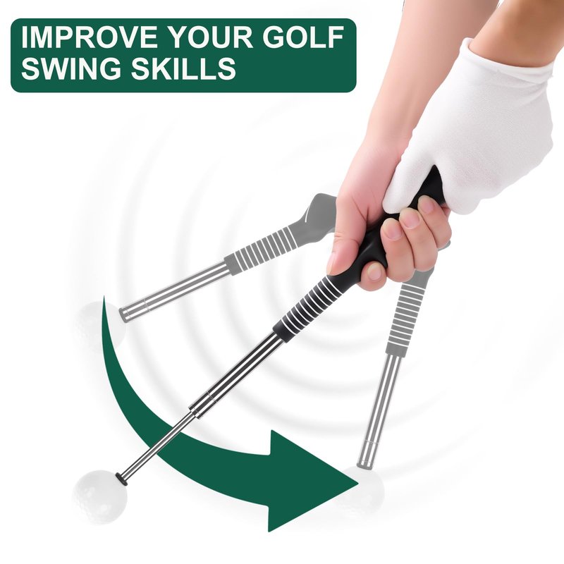 exsulity Retractable Golf Swing Training Aid, Golf Grip Trainer Right Hand, Rhythm Click Sound Telescopic Warm Up Golf Swing Trainer for Indoor & Outdoor Practice
