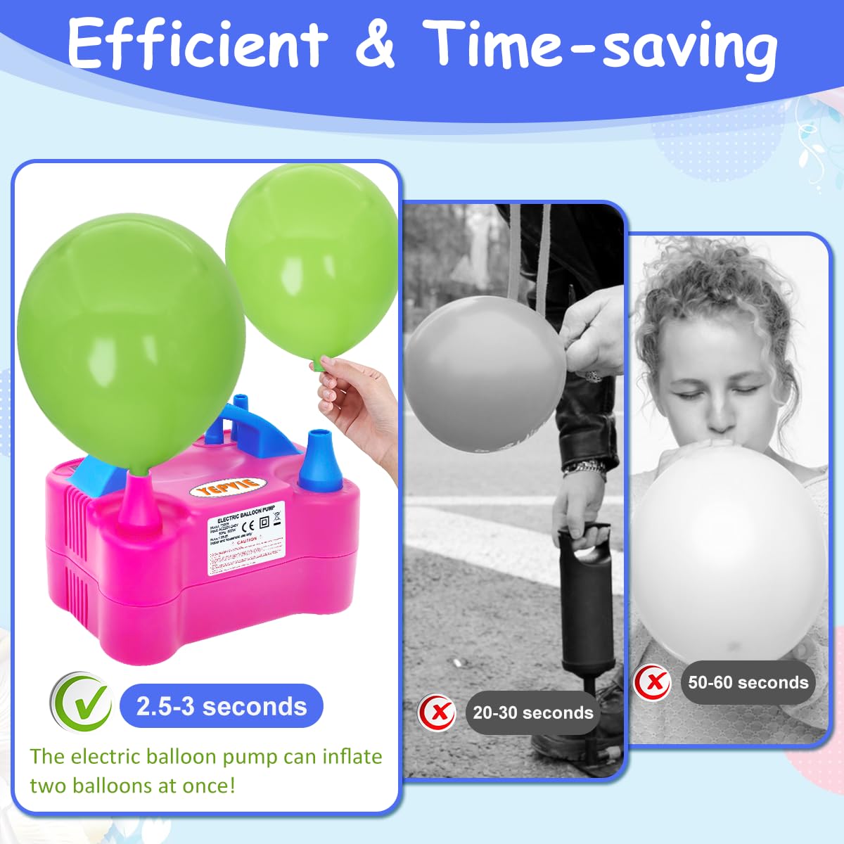 YEPVIE Electric Balloon Pump UK, Portable 2 Modes Balloon Inflator with 6 Balloon Arch Kits, Electric Air Pump for Balloons, Professional Electric Balloon Blower Machine for Birthday Party Decoration