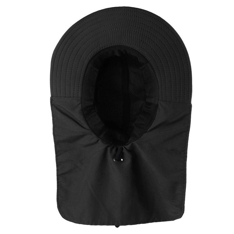 Falari Outdoor Sun Hat, Wide Brim with Neck Flap, Safari Hiking Gardening Fishing Hat - Black