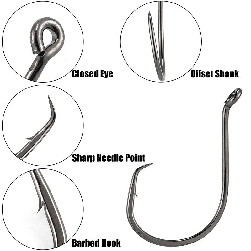 Dr.Fish 100 Pack Octopus Circle Hooks, Saltwater & Freshwater Fishing Hooks, #8-#10/0, Offset, Catfish, Tuna, Striper, Snapper, Bass Fishing #6