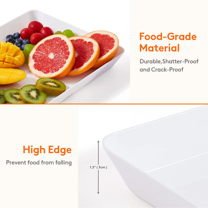 Lifewit Plastic Serving Tray for Party Supplies, 15" x 10" White Trays for Serving Food, Reusable Large Platter for Buffet, Fruit, Dessert, Snack, Veggie, Kitchen and Outdoor Use, Rectangle, 3 Pcs