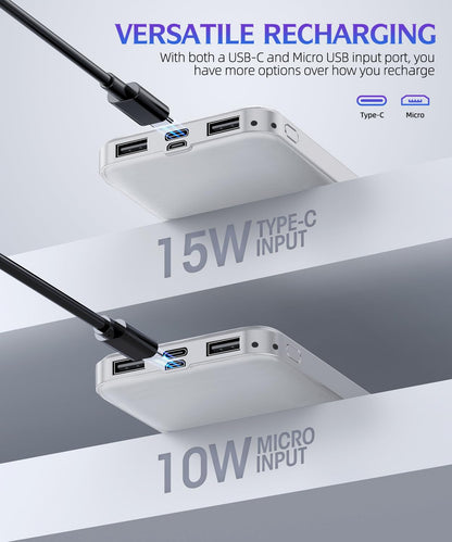 Portable Charger 2-Pack 15000mAh Power Bank Dual USB and Type-C Output 5V3.1A Fast Charger Battery Pack for iPhone 16 15 14 13 12 X Samsung S24 S23 Google iPad etc (Light Black and White)