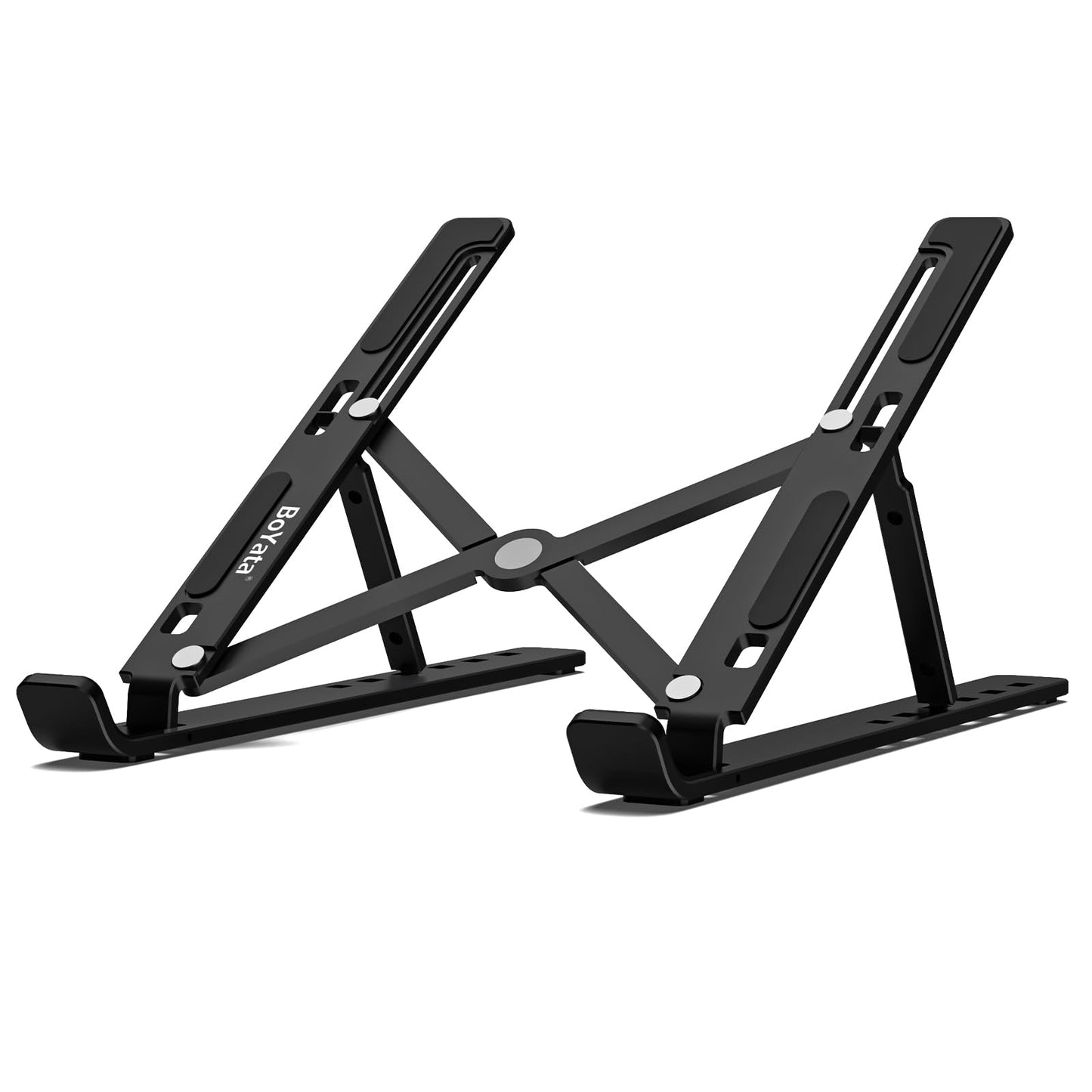 BoYata Laptop Stand, Portable Laptop Holder Computer Stand for Desk, Aluminum Foldable Laptop Riser with 6 Levels Height Adjustment, Compatible with MacBook, HP, Lenovo, Dell, 10-15.6" Laptops (Black)