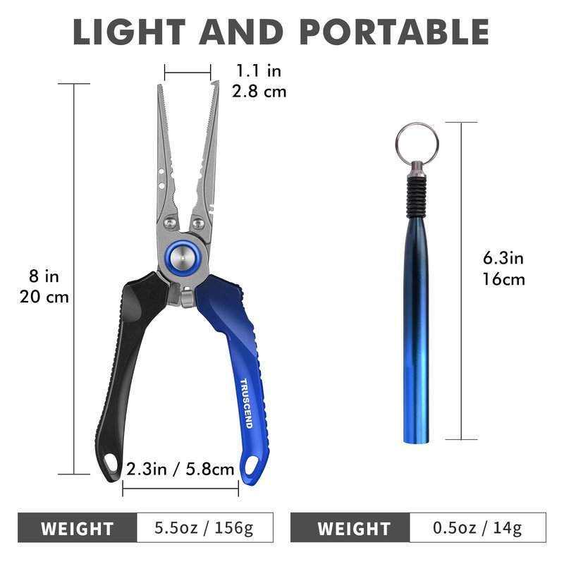 TRUSCEND Lockable Fishing Pliers with High Tungsten Carbide Cutter, Innovative Ergonomic Handy Handle, Saltwater Corrosion Resistant Teflon Coated Fishing Tool, Super Light Multi-Function Fishing Gear