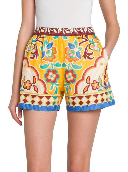 Etro, Tapestry Pull-On Shorts, X-Small, Printed Yellow Base