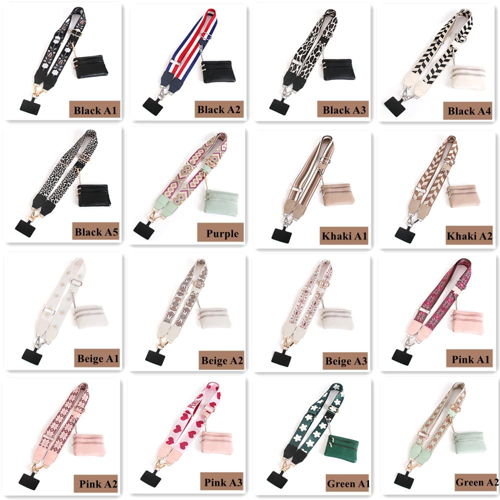 Baeleega Phone Strap Crossbody Lanyard with Zippered Pouch - Universal Cell Phone Lanyard for Neck Shoulder, Adjustable Phone String with Wallet (Black)