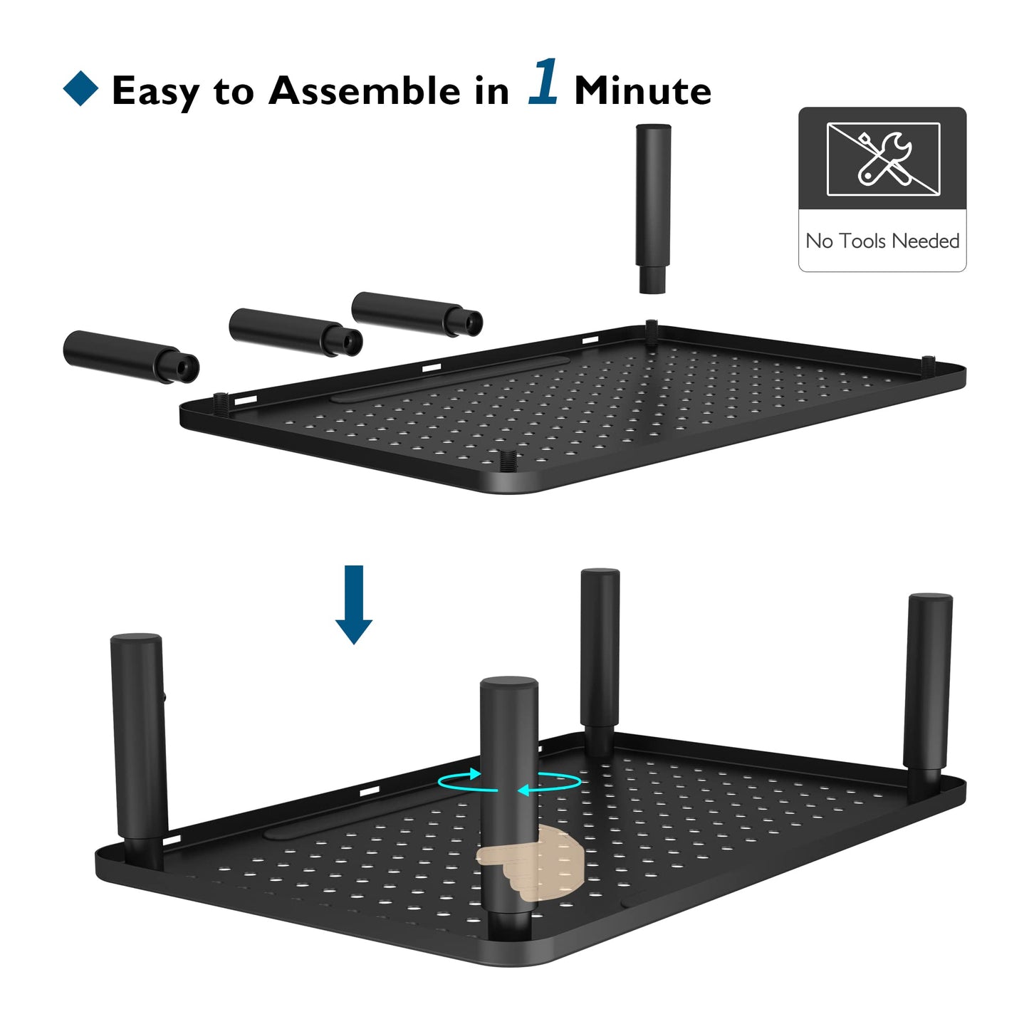 BONTEC Adjustable Monitor Riser for Desk, Ergonomic Metal Stand with 3 Height Levels (100/120/140mm), Mesh Surface for Airflow, Up to 20KG, Computer Stand, Cable Ties Included