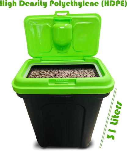 Large 30L/15kg Pet Food Storage Container with Scoop, Flip Top Lock & Airtight Seal – Ideal for Dog Food, Cat Food, and Treats – Durable Plastic Bin for Pet Supplies