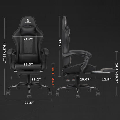 ErgoDesign Gaming Chair with Linkage Armrest & Footrest, High Back Video Gaming Chair, Black