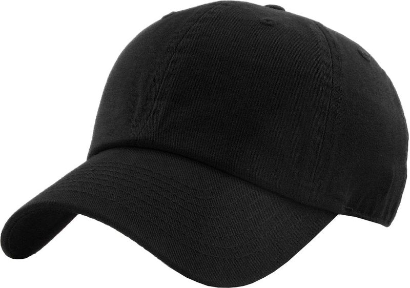 KBE-Classic BLK Classic Washed Cotton Dad Hat Baseball Cap Polo Style