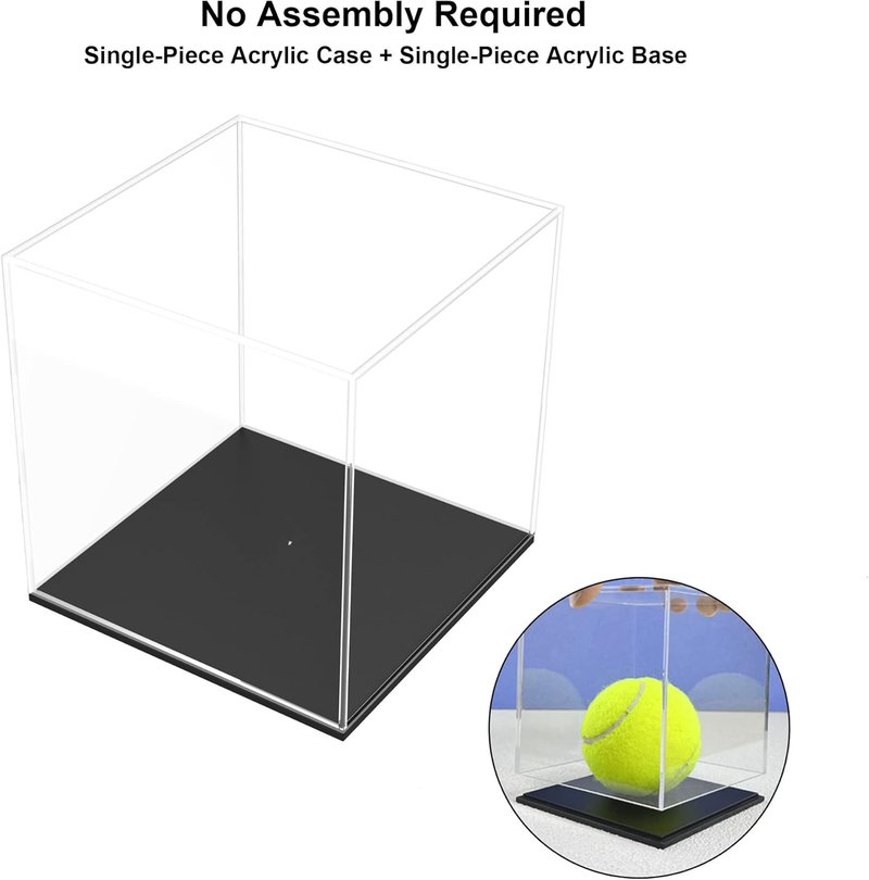 Acrylic Display Case - 4x4x4 Inch Cube Box for Softball Collectibles | Clear with Matte Black Base