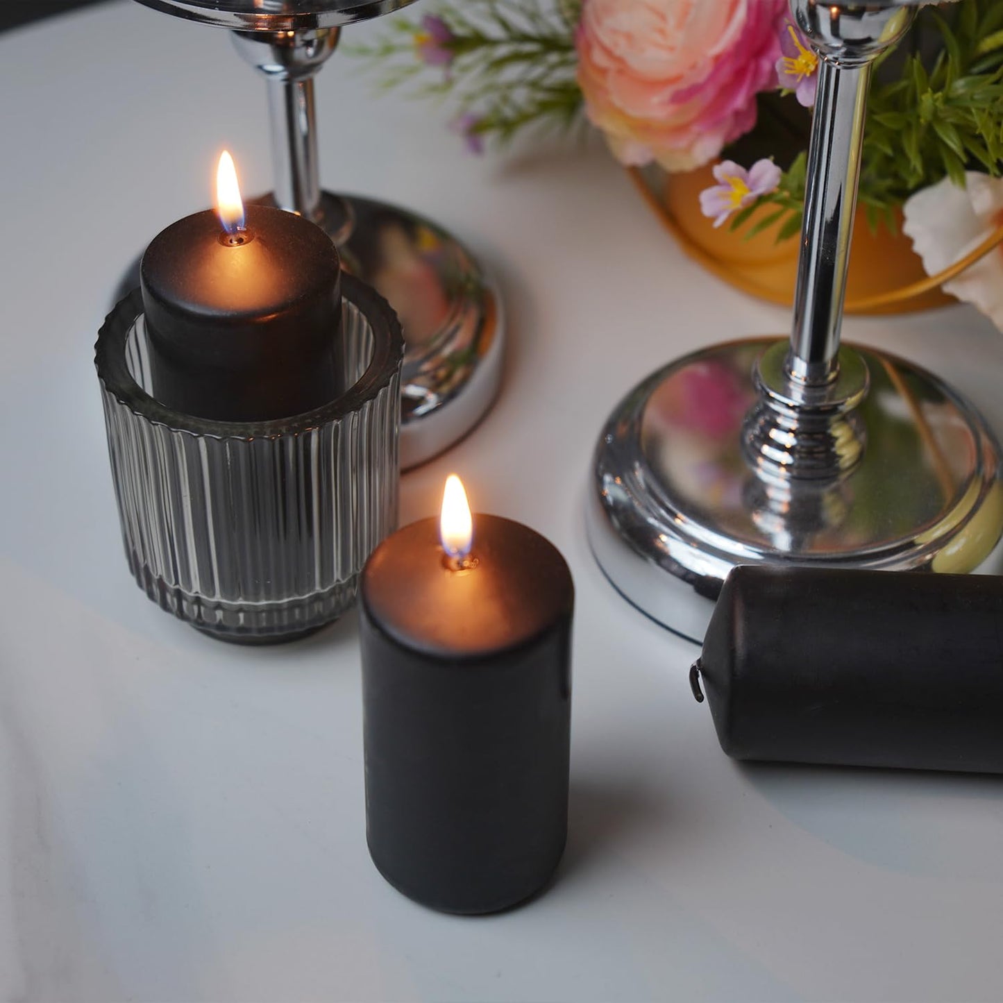 Grcdoyvl Set of 20 | 2-Inch Wide x 4-Inch Tall Black Pillar Candles - Elegant Décor for Home, Events, and Celebrations - Deep Black Finish