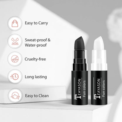 FIVEFULU Black and White Face Paint Halloween Makeup Kit, Matte Lipstick Set Eye Black Stick, Body Paint Face White Foundation Makeup for Halloween Zombie Clown Vampire Skeleton Skull Joker