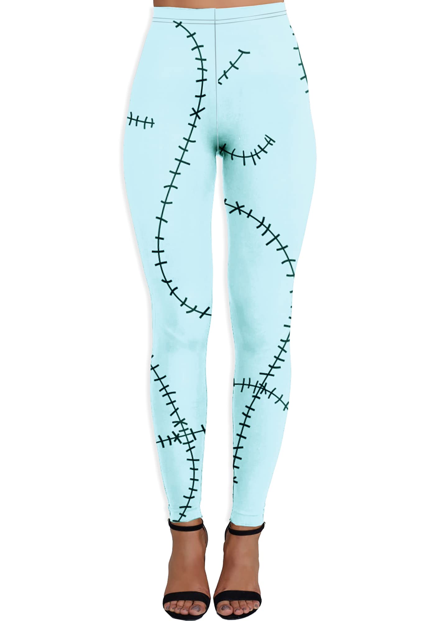 AOBUTE Halloween Costume Leggings Womens Sally Scary Stitched Printed Funny High Waist Party Tights XL