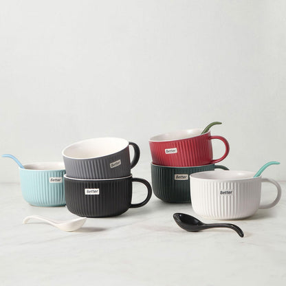 Artena Bright White 6.75 inch Asian Soup Spoons Set of 6, Ultra-fine Porcelain Tablespoon, Chinese/Japanese Kitchen Soup Spoons for Cereal, Ramen Pho - Deep Oval Hook Design