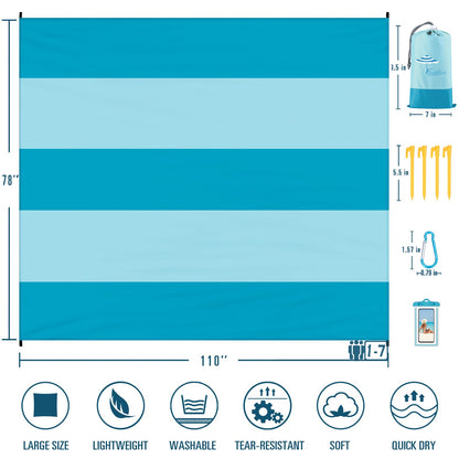 Famstar Beach Blanket Sandproof Waterproof 78''×110'' 1-7Adults Oversized,Compact Lightweight Durable Beach Mat for Travel Camping Hiking Picnic Blanket