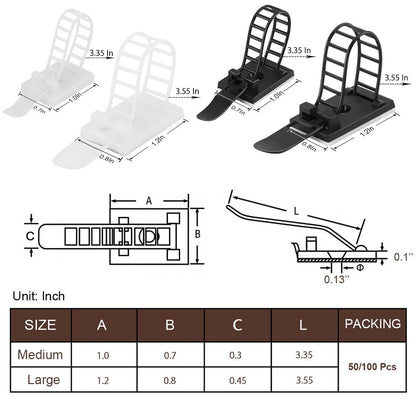 50Pcs Adjustable Adhesive Cable Management Clips, Nylon Cable Strap Ties Wire Clips Clamps Organizer with Strong Adhesive Tape, Extra Screw & Hole for Strong Fixation Home Office - 3.35 Inch Black