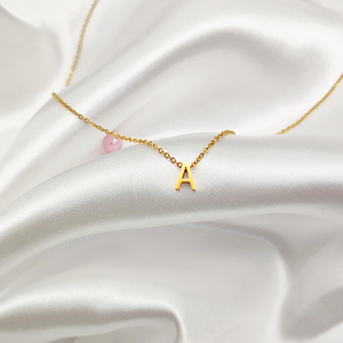 Scaleer Small Initial Necklace 18K Gold Plated Stainless Steel Tiny Letter S Necklace Personalized Monogram Name Necklace for Women