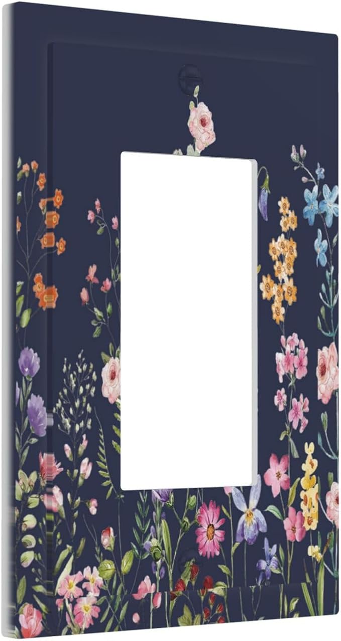 Rustic Wild Floral Darkground Vintage Watercolor Flower 1 Gang Rocker Light Switch Covers Decorative Single Decora Outlet Wall Plate Faceplate Switchplate GFCI for Bedroom Decor