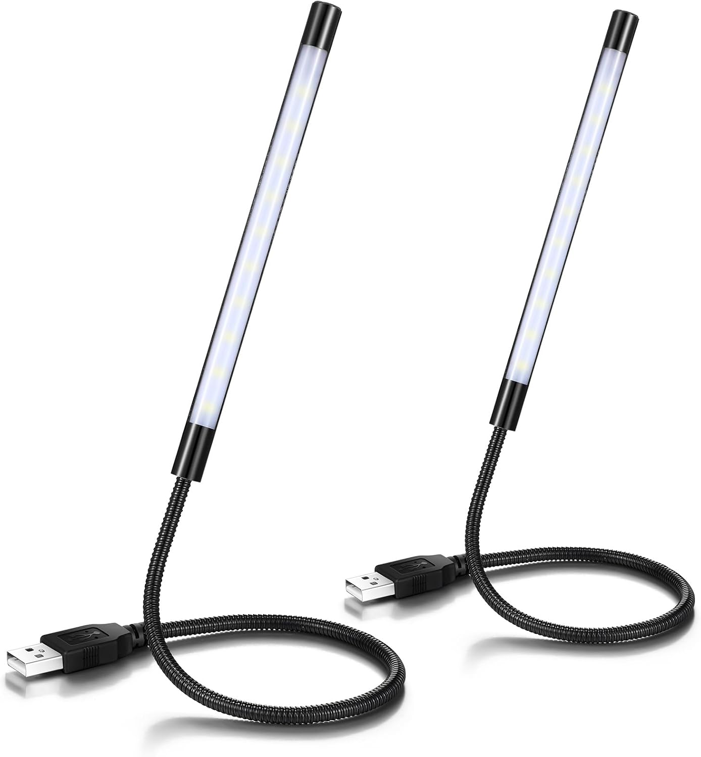 2 Pieces USB LED Light for Laptop Keyboard Gooseneck Light Computer Lamp Flexible Stick Dimmable LED Lamp Touch Switch for Reading Book(Black)