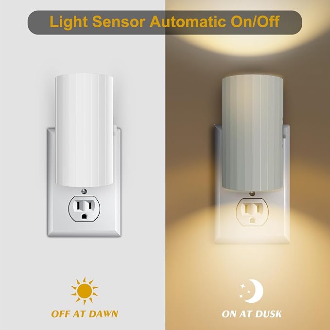 Night Light, Led Night Lights Plug into Wall, Sensor Dusk to Dawn, 0-100 LM Dimmable Night Lights, 3000K Soft White for Bathroom Bedroom Kitchen Toilet Hallway Stairway, 2 Pack