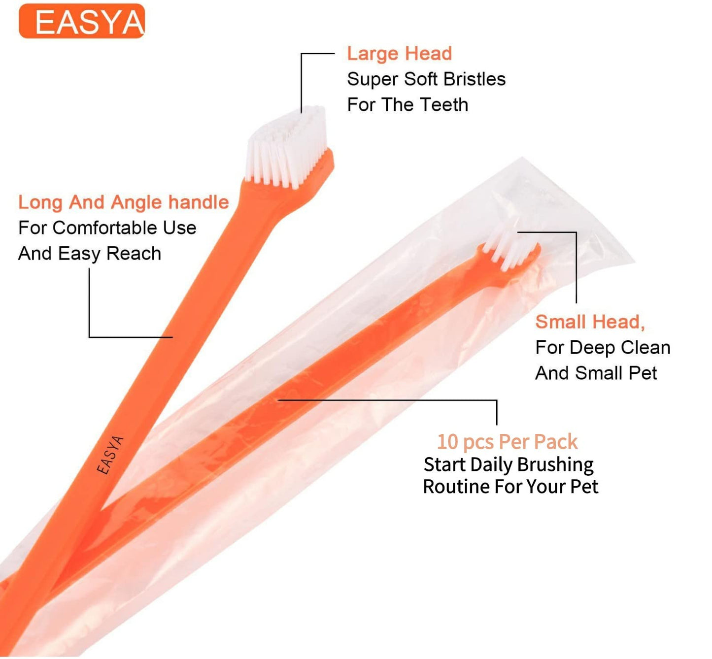 EASYA Double Headed Pet Dog Toothbrush for Small Dogs/Soft Bristles Puppy Long Handle Tooth Brush Dogs Teeth Cleaning/Bulk Toothbrushes (MIXED10)