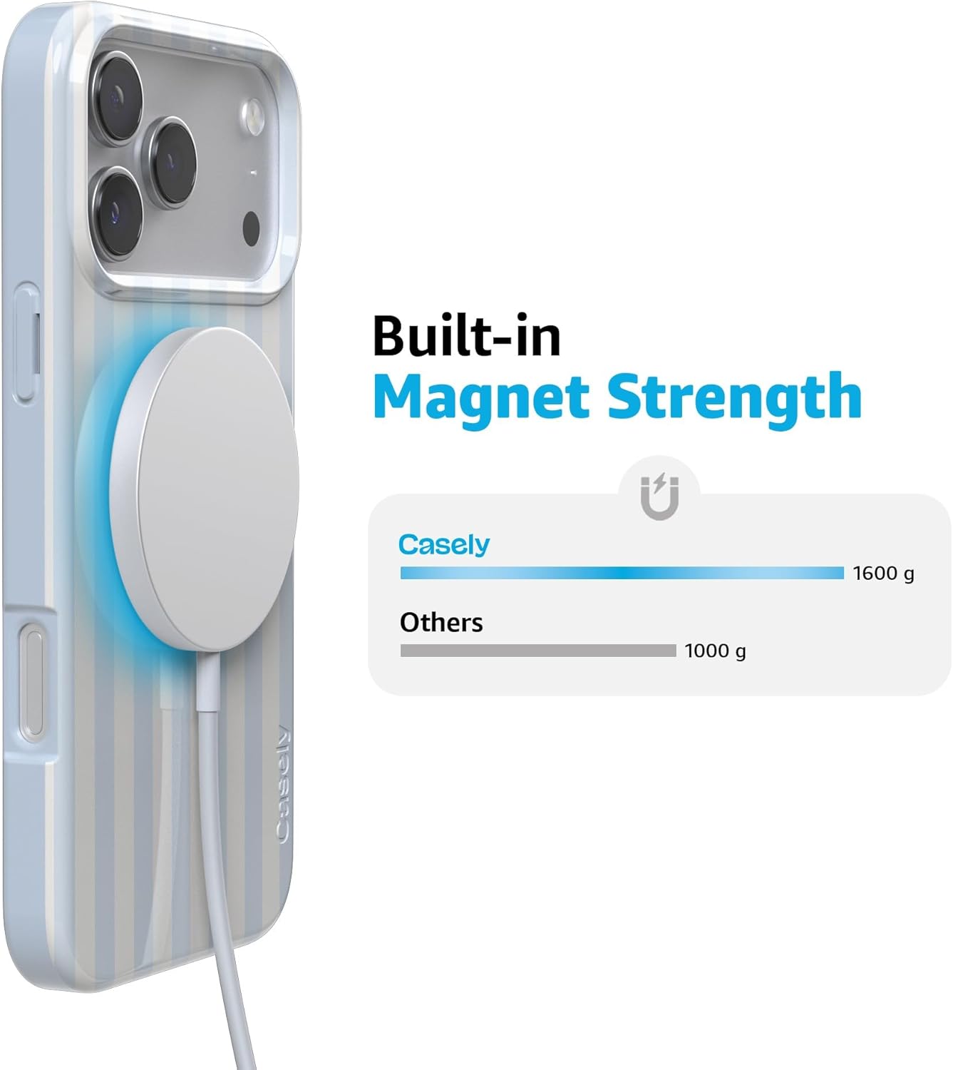 Casely iPhone 17 Pro Case | Blue Stripes | Sunday Best | Compatible with MagSafe | Classic Ultra Slim Design
