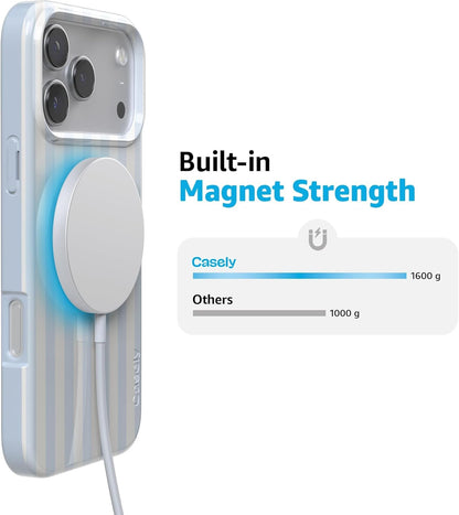 Casely iPhone 17 Pro Case | Blue Stripes | Sunday Best | Compatible with MagSafe | Classic Ultra Slim Design
