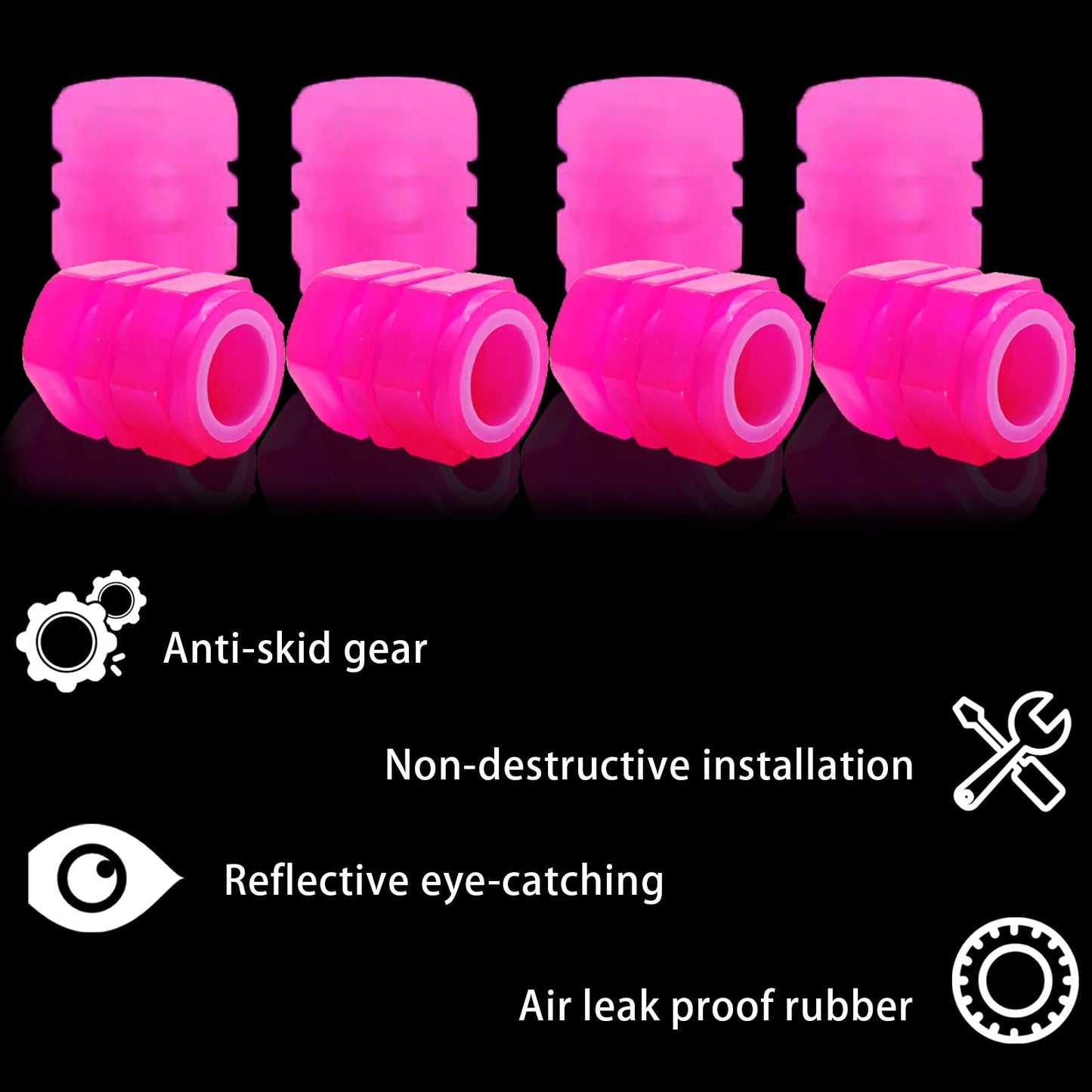 8PCS Car Tire Valve Stem Caps, Universal Noctilucent Waterproof Car Wheel Tire Caps, Suitable for Air Valve Caps for Cars, Motorcycles, Bicycles (Pink)