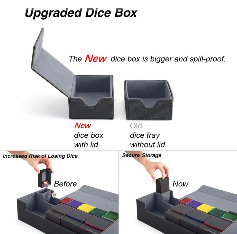 Venssu MTG Deck Box Holds 5 Display Card Deck Boxes with Playmat and Dice Box,Includes 10 colorful dividers and 1 card supporter, Trading Card Storage Box For Magic Game Cards (Black and Grey)