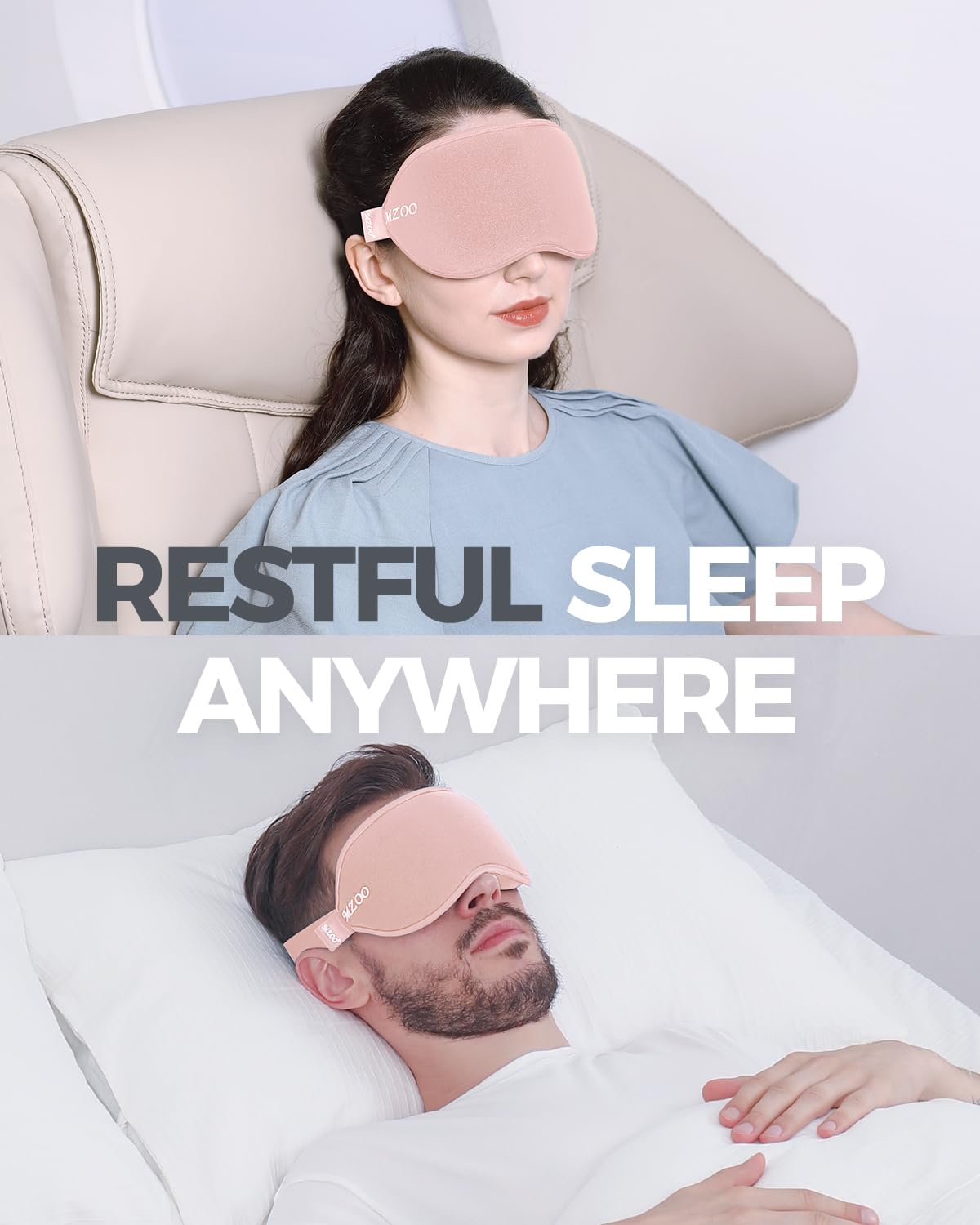 MZOO Luxury Sleep Eye Mask for Side Sleeper Men Women, Zero Eye Pressure 3D Sleeping Mask, Light Blocking Patented Design Night Blindfold, Soft Eye Shade Cover for Travel, Black
