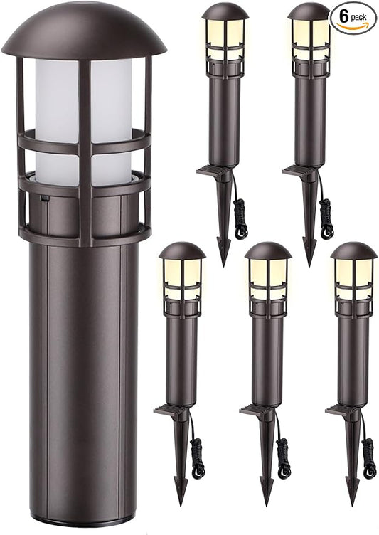 LEONLITE Low Voltage Landscape Pathway Lights, 3W 12V AC/DC Landscape Lighting, IP65 CRI90+ Pathway Lighting Wired for Yard Lawn, Oil Rubbed Bronze Aluminum, ETL Listed, 3000K Warm White, Pack of 6