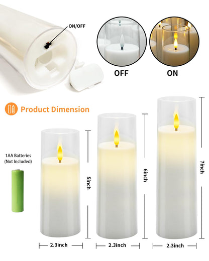 kakoya Flickering Flameless Candles Battery Operated with Remote and 2/4/6/8 H Timer Plexiglass Led Pillar Candles Pack of 9 (D2.3"xH 6"7"8")with Realistic Moving Wick Candles for Home Decor(White)