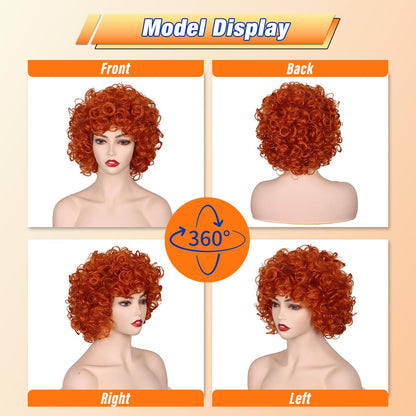 ColorGround Short Fluffy Curly Orange Red Cosplay Wig Women Costume for Halloween