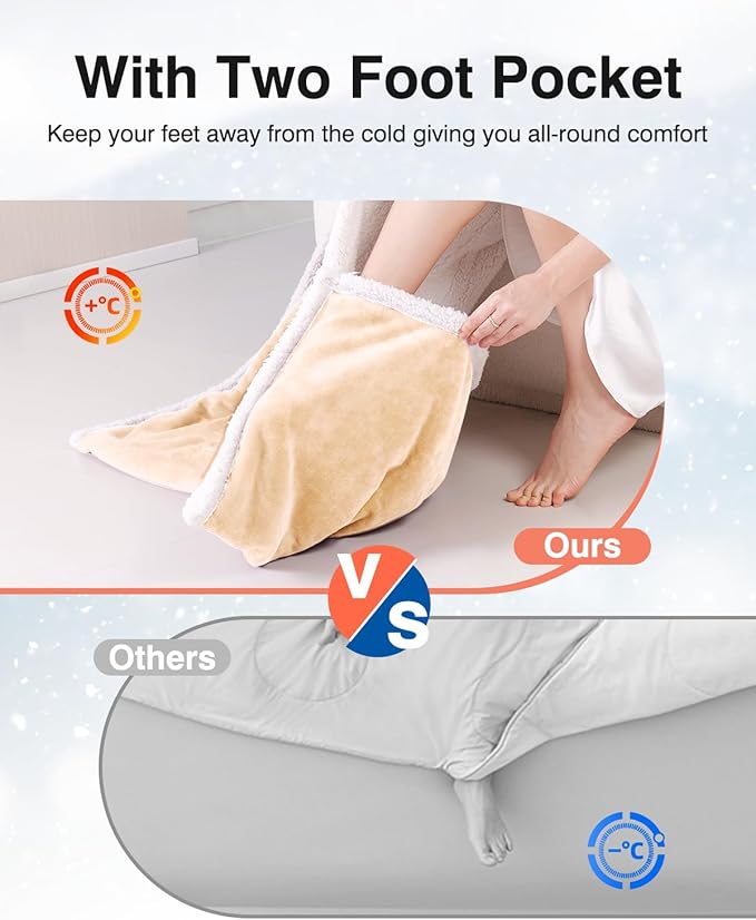 Heated Blanket with Sleeves, Wearable Electric Heated Blanket for Gifts, Electric Throw Wrap Poncho Shawl with Pockets, 6 Heating Levels & 4 Hours Time Settings, 50 x 70 Inch (Beige)