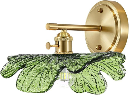 Vintage Wall sconces Glass Wall Sconce with Green Glass Shade Gold Wall Sconce Modern Vanity Light Bathroom Bathroom Light fixtures Over Mirro Wall lamp for Bedroom Hallway Living Room