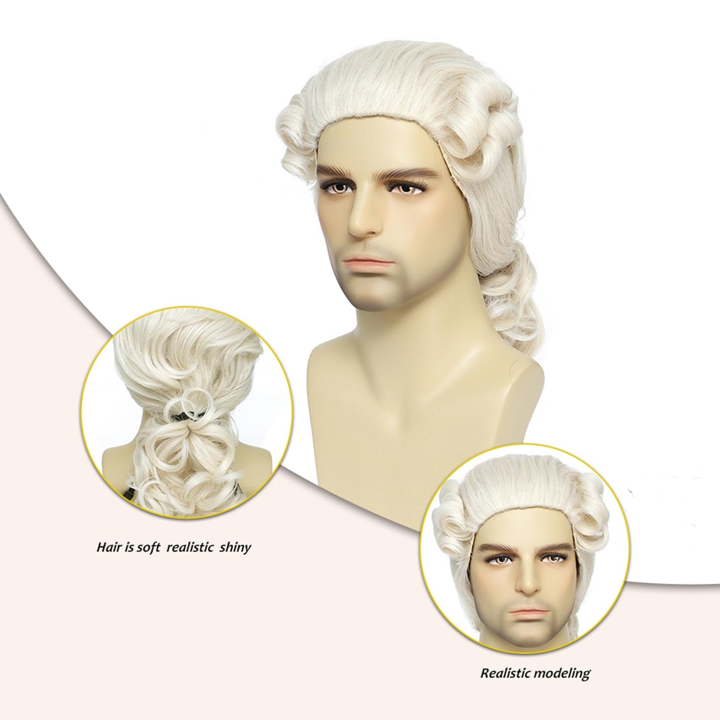 Traqur Judge Colonial Wig for Men Beige Funny Crazy Wigs Washington Halloween Costume Cosplay Party Wigs (Beige)