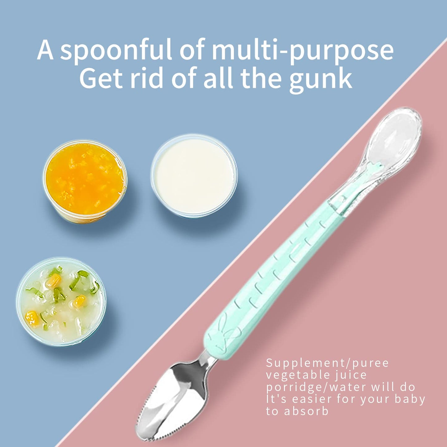 Double Head Baby Silicone Food Spoon (Green) - Fruit Scraping Mud Spoon, Feeding and Training Utensil for Infants, Baby Led Weaning Supplies