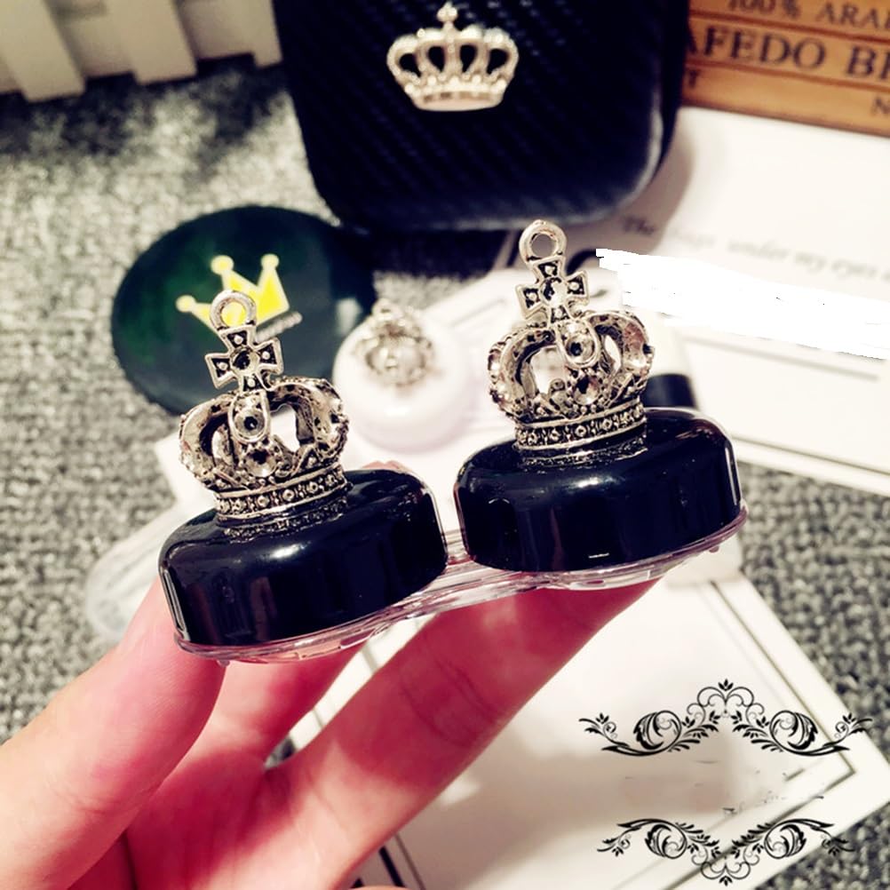 HUNWEY 2 pack- Fashion Contact Lens Case Cute Crown Black White Leak Proof - Portable Box Kit with Mirror (2 pack - Crown)