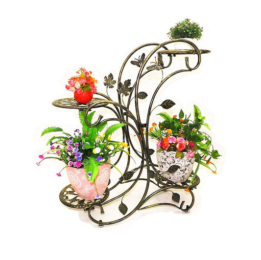 GAAHRQQQ Plant Stand Rural Iron Art Flower Stand Outdoor Balcony Flower Stand Living Room Corner Flower Stand Foldable Flower Pot Holder Bonsai Flower Stand Flower Rack (Color :Bronze)