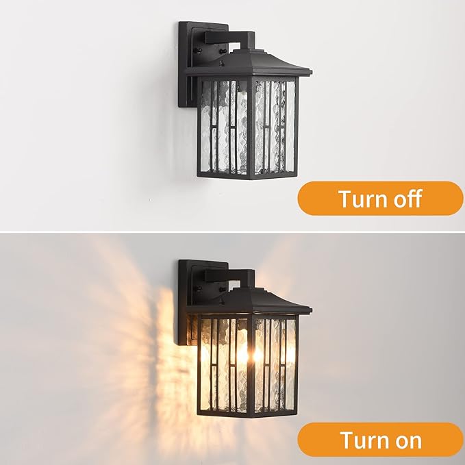 Outdoor Wall Light, Matte Black Porch Light Fixtures, Waterproof Outside Wall Lantern, Anti-Rust Exterior Wall Mount Sconce with Water Glass for House Garage Patio