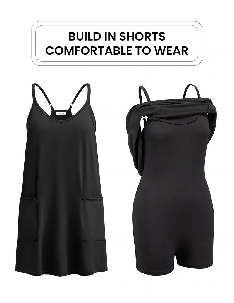 Ekouaer Womens Athletic Romper Dress Summer Tennis Active Sports Mini Dresses Built in Shorts Travel Vacation Outfits A Black M