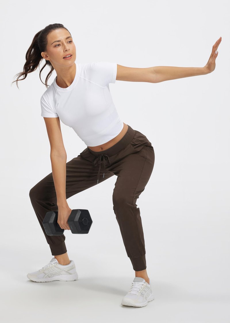 Libin Women's Joggers Pants Athletic Dance Sweatpants with Pockets Running Tapered Casual Pants for Workout,Lounge, Brown XL