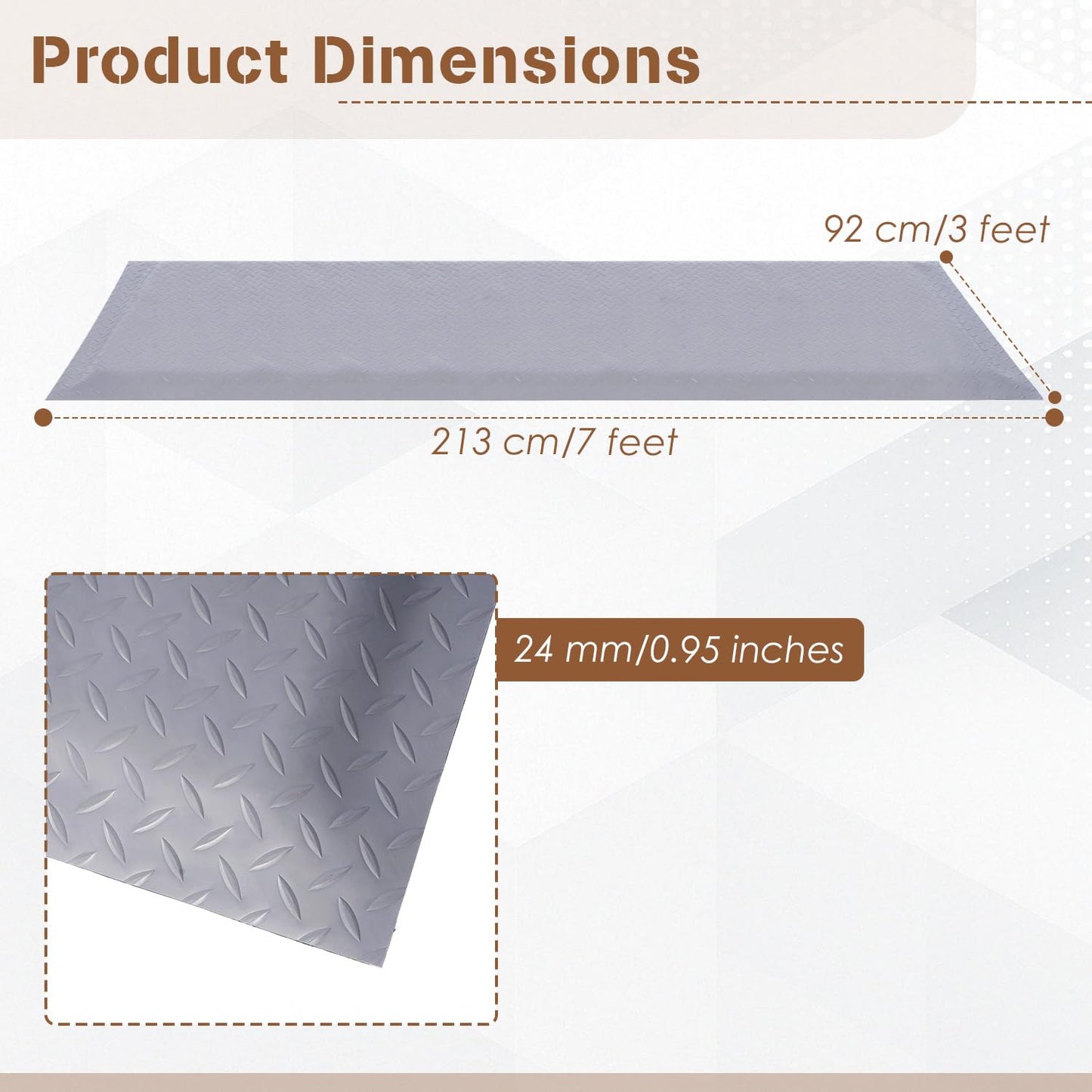 tonchean 3' x 7' Anti Fatigue Mats Industrial Extra Thick 15/16" Ergonomic Standing Floor Pad, Reducing Pressure, Work Mats for Machinist Workshop Garage - Grey