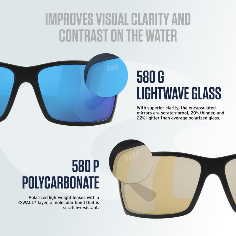 Costa Man Sunglasses Matte Black Frame, Blue Mirror Lenses, 60MM