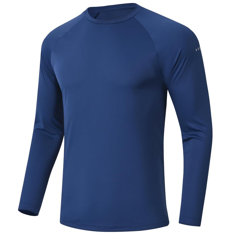 Men's Long Sleeve Rash Guard Swim Shirts UPF 50+ Sun Protection Dry Fit T-Shirt Athletic Tops for Running Hiking Fishing Navy Blue M