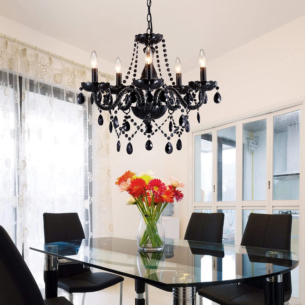 Saint Mossi Modern K9 Crystal Chandelier,Black Chandelier with 5 Lights E12 Base, Modern Pendant Ceiling Lighting Fixture for Dining Room,Bedroom,Living Room, D19 x H19 with Max 59" Adjustable Chain