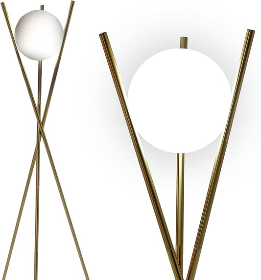 Ozarke Solstice Modern Frosted Glass Globe Floor Lamp (165cm) Contemporary LED Dimmable Lighting for Bedroom, Living Room, Hotel & Home Office (Gold)